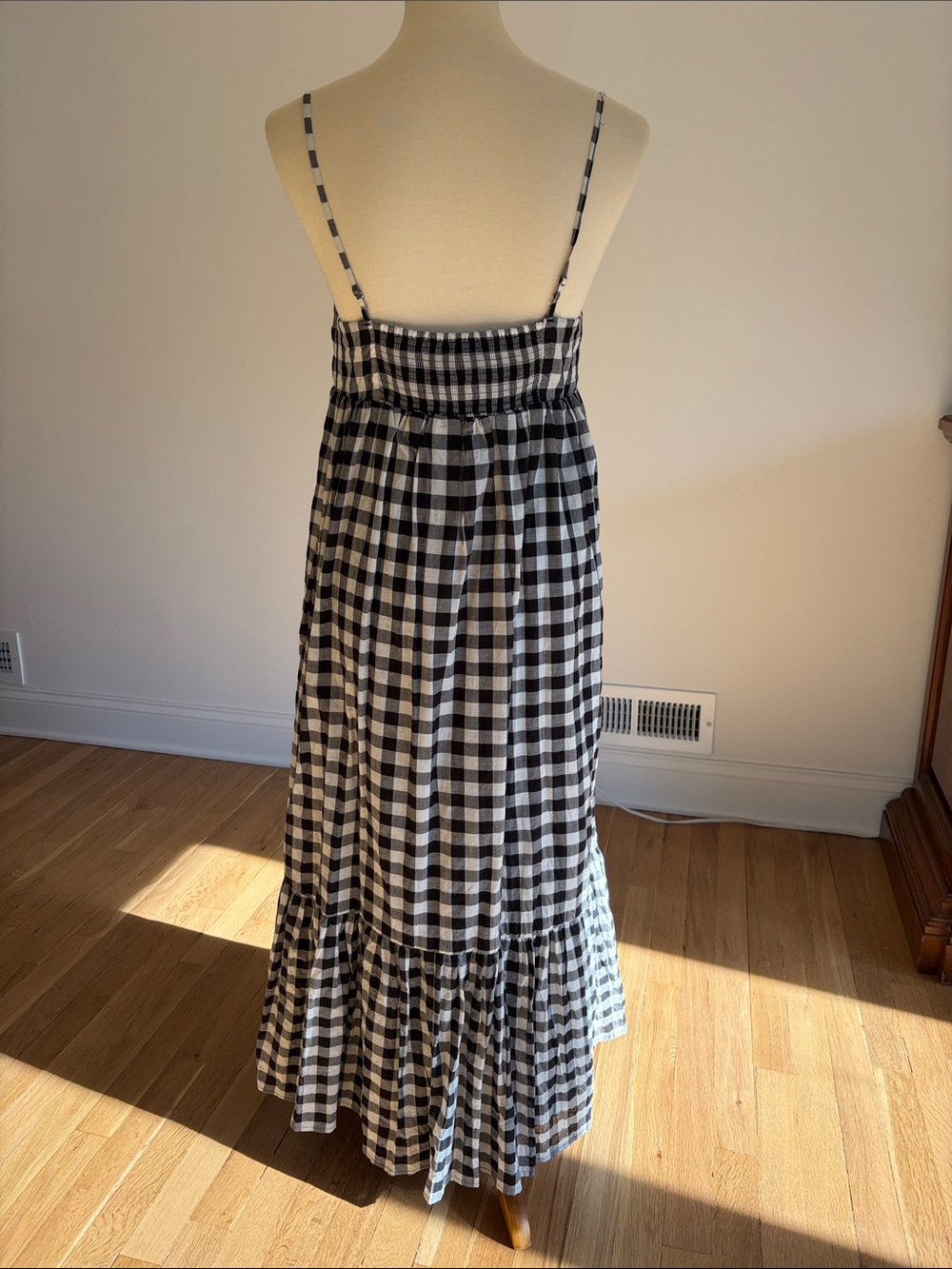 Black & White Gingham Maxi Dress with Tie Front - Picture 2 of 5